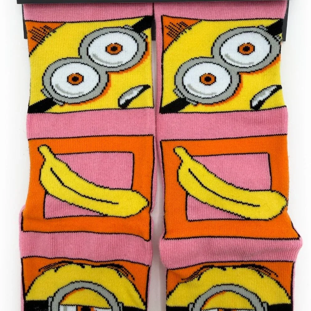 Odd Sox Minions Crew Socks Kids Boys Girls Pink Yellow Banana Fun Gift Movie